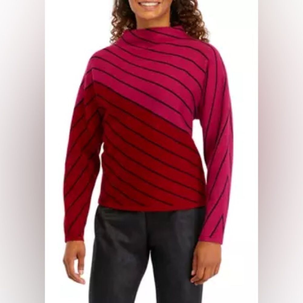 BNWT Tahari Diagonal Stripe Pullover Sweater:Colorblock/Maximalist/Modern/Modest